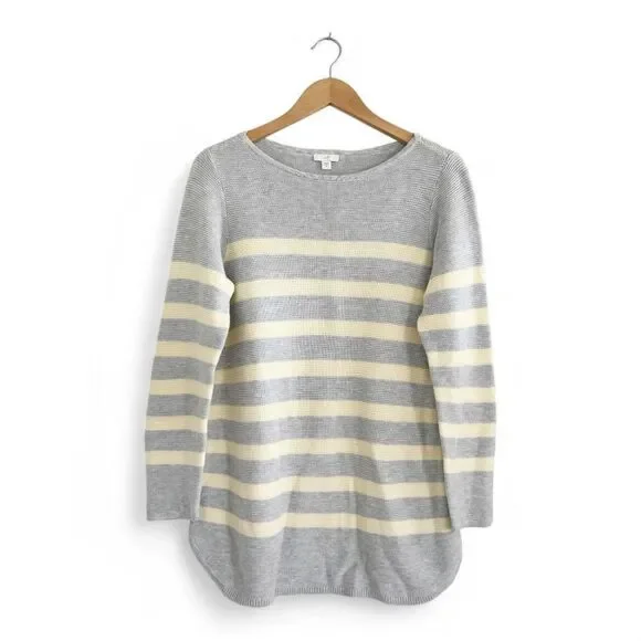 J Jill Bateau Neck Cotton Blend Gray Striped Sweater Size M - Picture 1 of 9